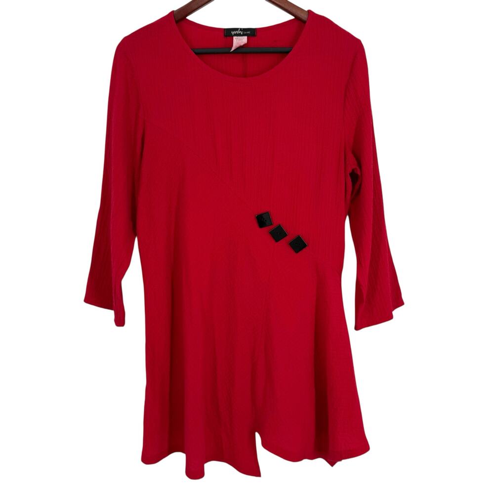 Yushi Women Medium Wearable Art to Wear Red Ali Artsy Blouse Shirt Top Miles